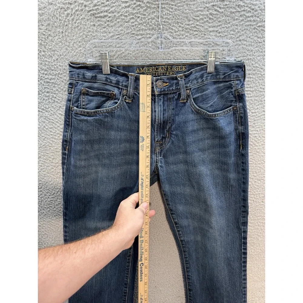 American Eagle Jeans Mens 32x34 Blue Original Straight Distressed Denim Preppy *